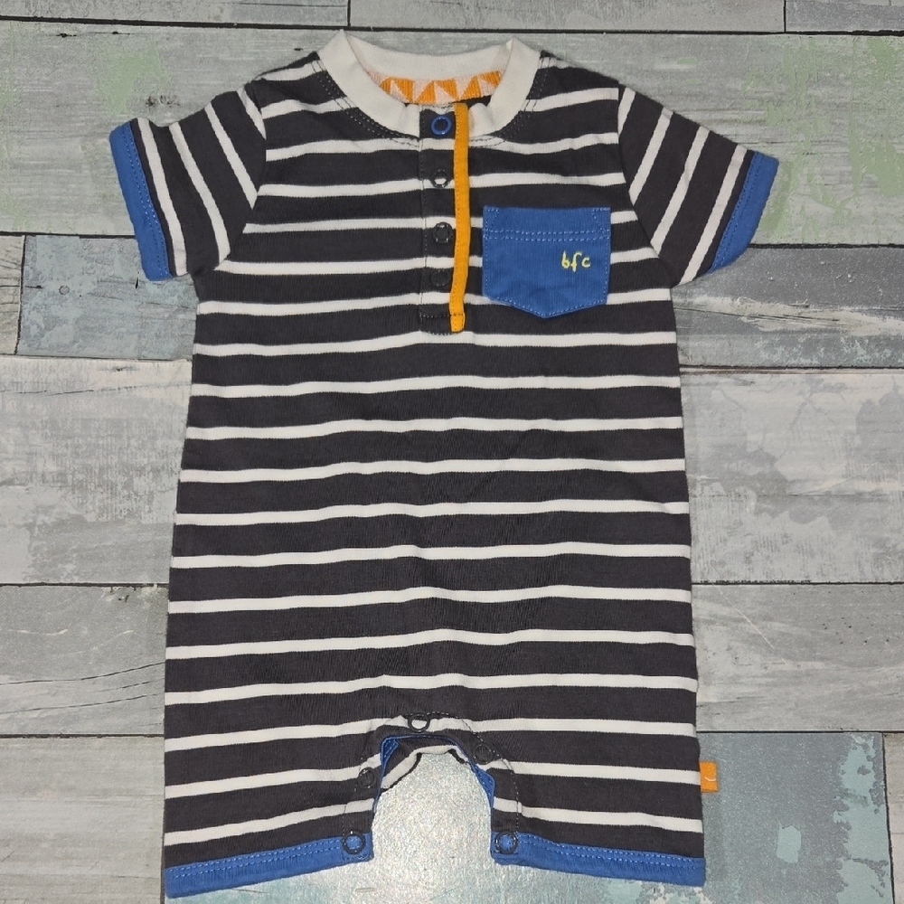 Babyface Strioed Gray/Blue/White/Yellow Romper Sz 0-2 Mo